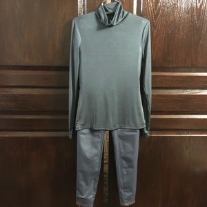 BCBG Max Azaria cobalt blue turtleneck tried and true faux leather cobalt pants